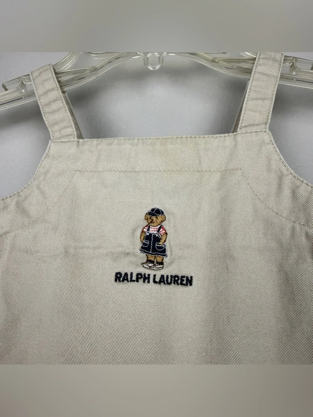Ralph Lauren Girls Bear Embroidered Graphic Khaki Dress